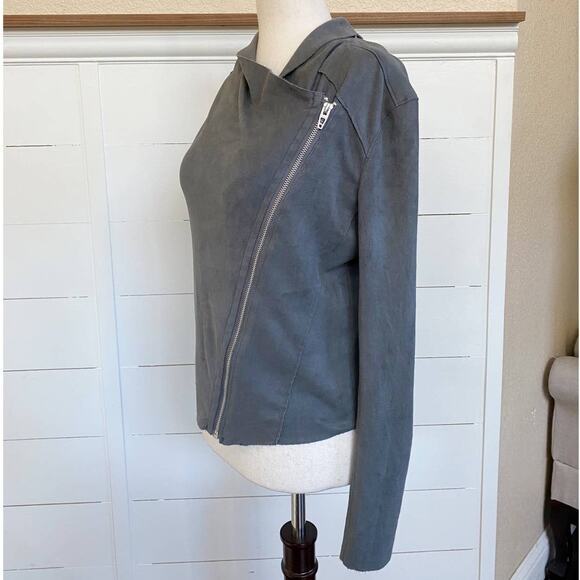 BLANKNYC Drape Front Faux Suede Asymmetrical Zip Jacket Grey XS - Picture 5 of 14